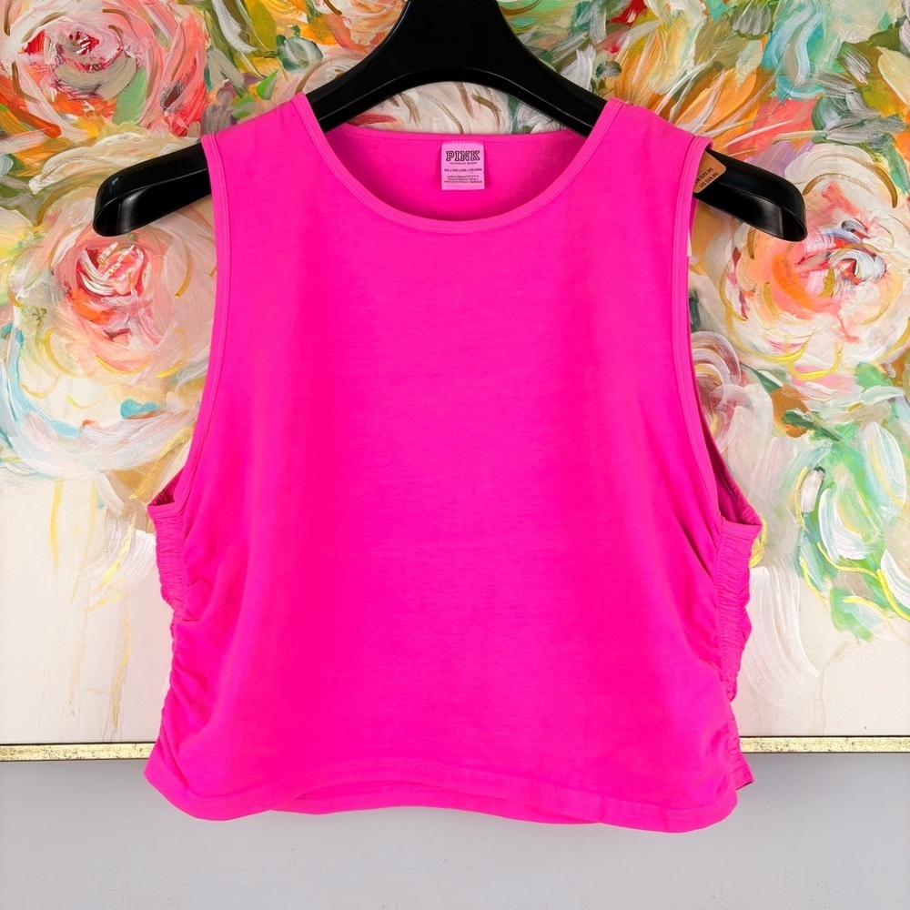 PINK Victoria’s Secret XXL NWT Neon Pink Ruched Sleeveless Tank Top